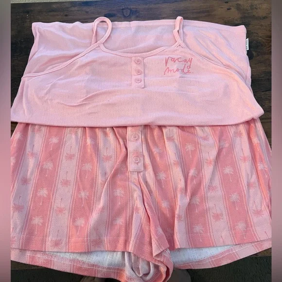 Rae Dunn Gray and Pink Pajama Set - Picture 2 of 4